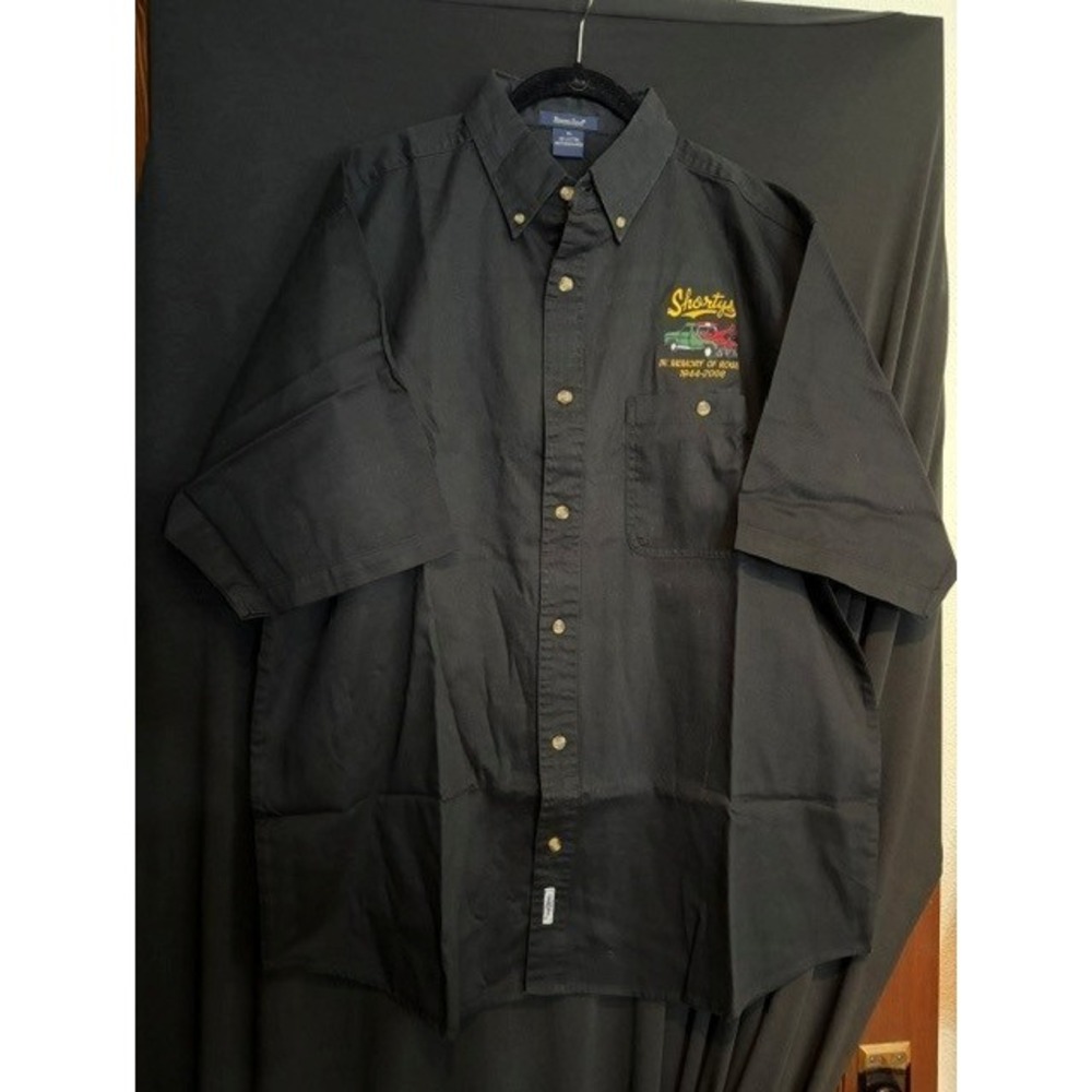 Men's Black Short Sleeve Button Up Shorty's of MN Mechanics Shirt Size XL